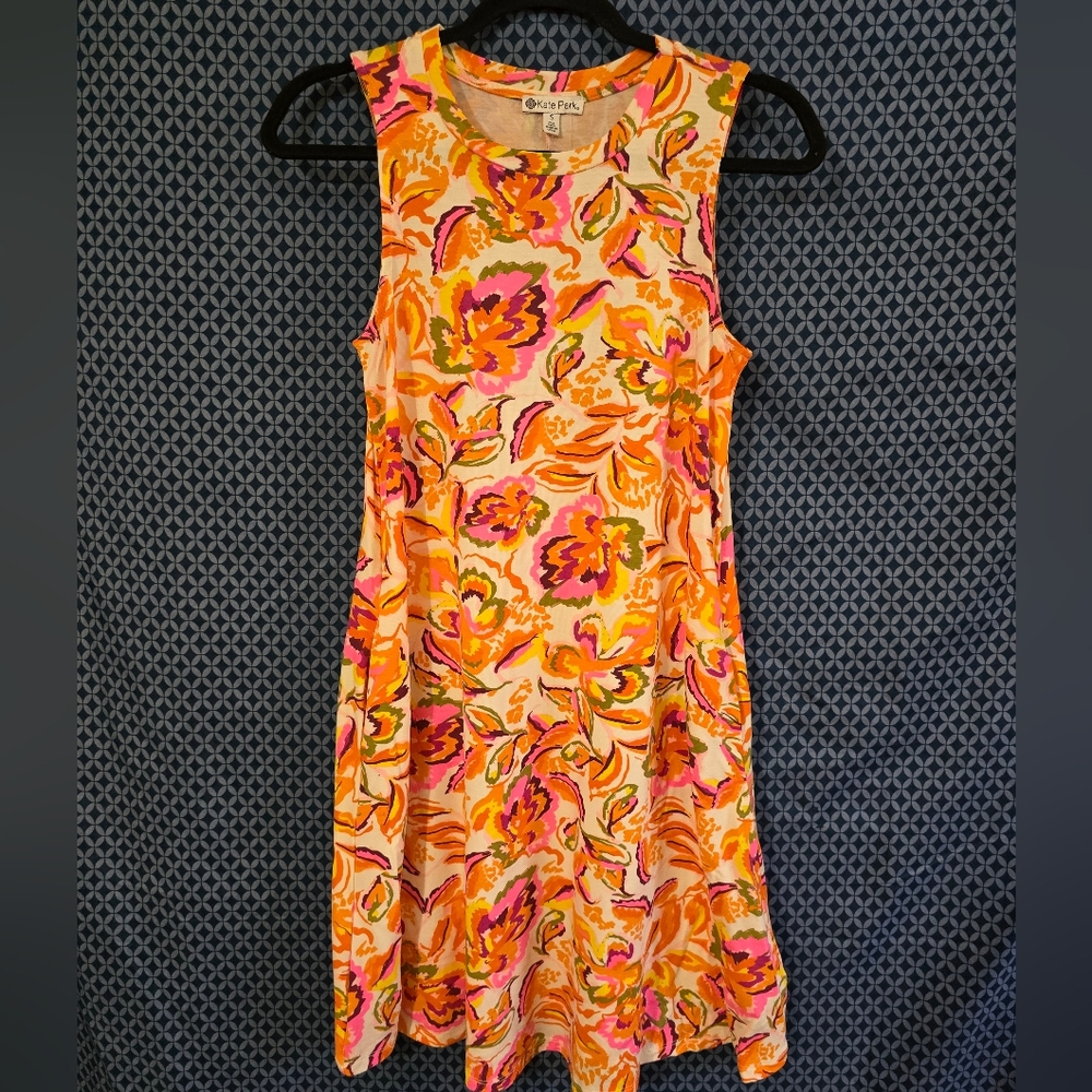 Kate Park - Ladies Vibrant Floral Sleeveless Dress. Size SMALL & MEDIUM